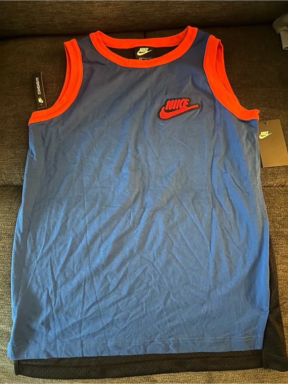 Nike Boys' Hoopfly Lifestyle Casual Tank AQ9678-438 Blue Black Red Youth Sz XL